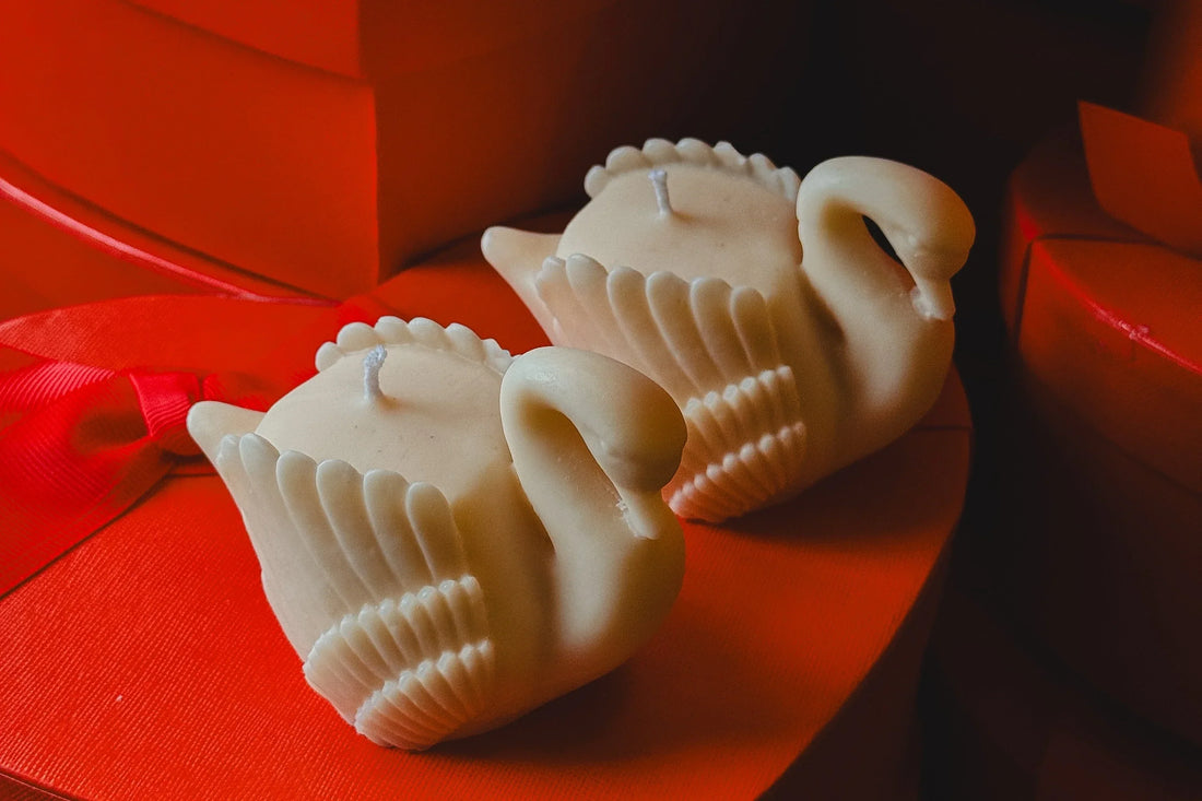Valentine's Day White Swan Candle, on a red background
