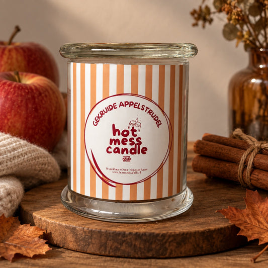 Gekruide Appelstrudel geurkaars, handgemaakte herfstgeurkaars in container van abrikozen-kokoswas