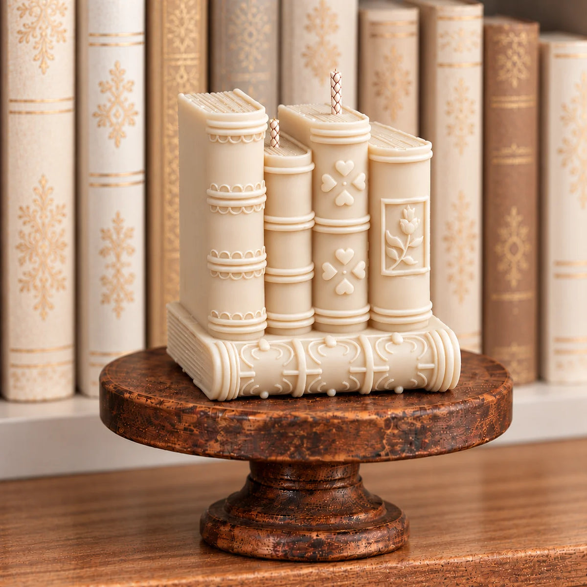 Decoratieve boekkaarsen van Hot Mess Candle met verfijnde boekrugdetails