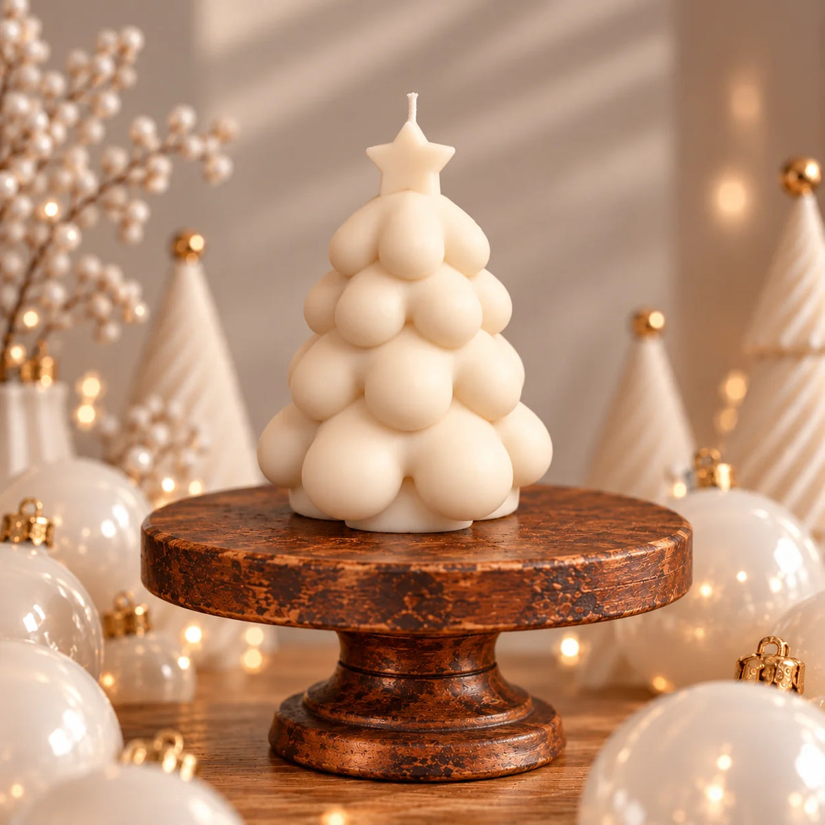 Winter Glow witte kerstboomkaars van Hot Mess Candle, decoratieve handgemaakte kerstkaars